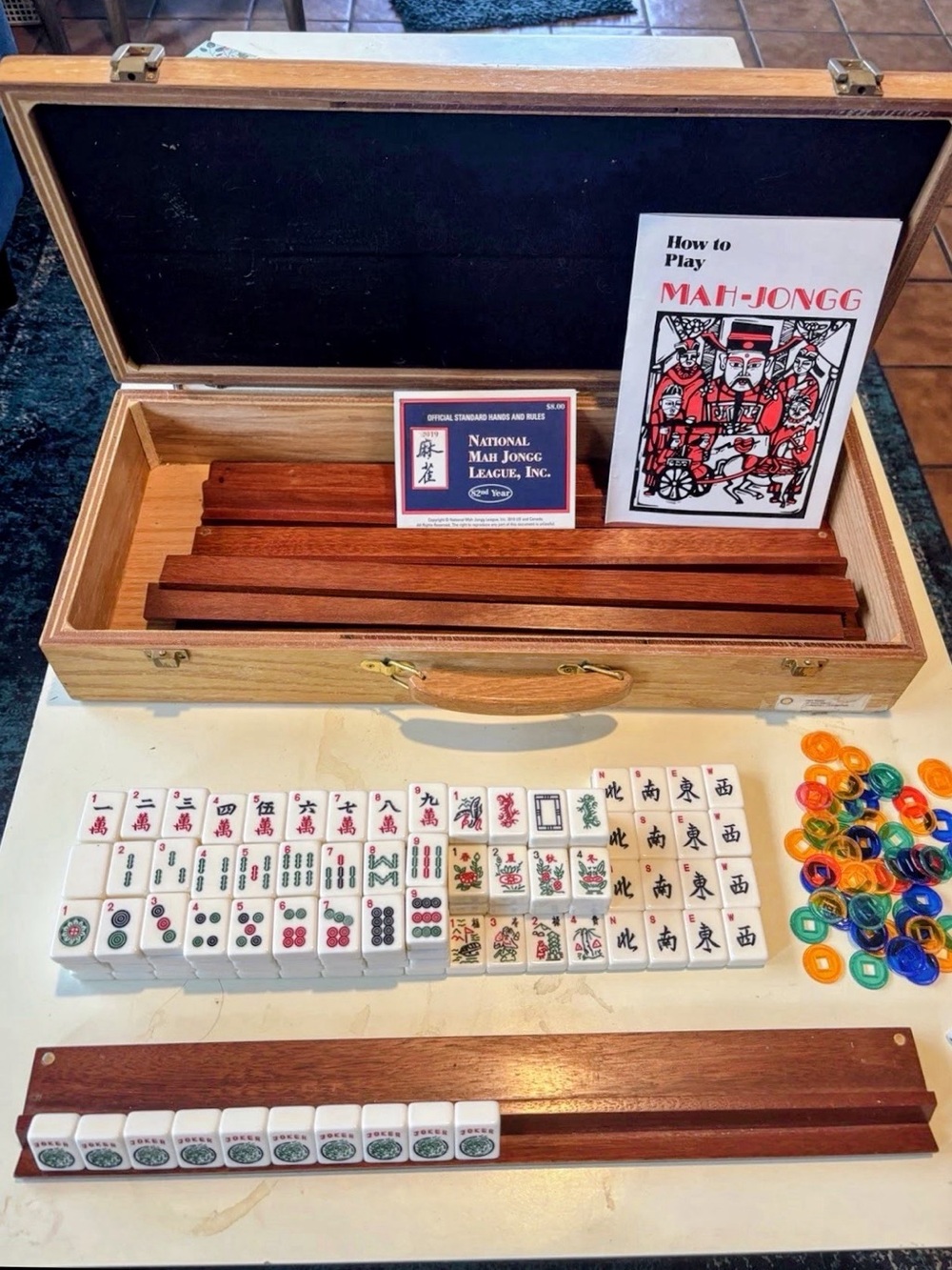 Classic Mah-Jongg Set with Wood Case and wood  Racks